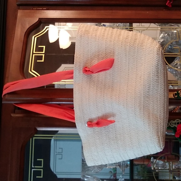 NWOT Straw tote bag with orange cloth straps - Picture 1 of 6